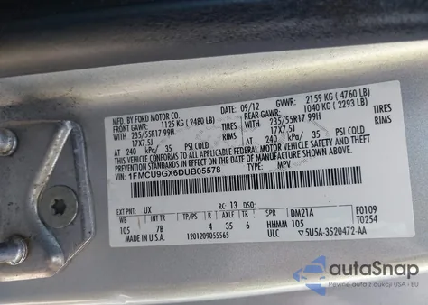 2013 Ford Escape Se from USA, damaged, VIN 1FMCU9GX6DUB05578